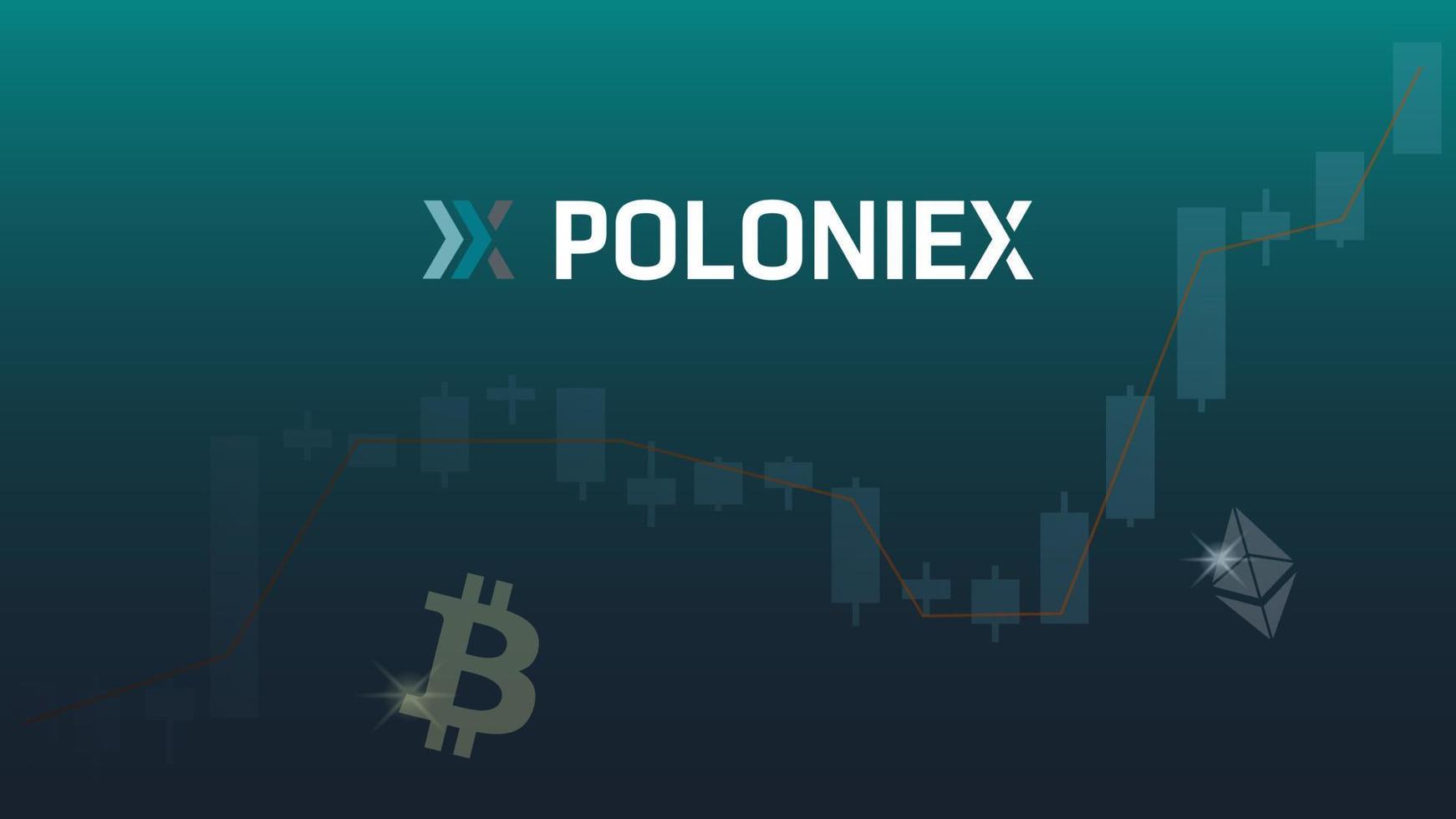 Poloniex cryptocurrency stock market name with logo on abstract digital background. Crypto stock exchange for news and media. Vector EPS10.