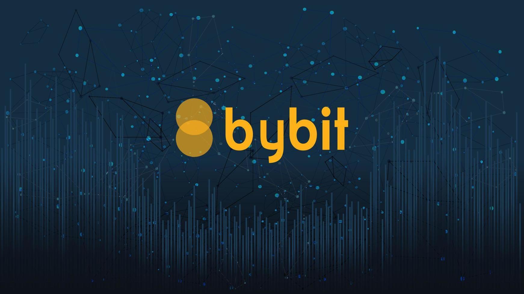 Bybit cryptocurrency stock market name with logo on abstract digital background. Crypto stock exchange for news and media. Vector EPS10.