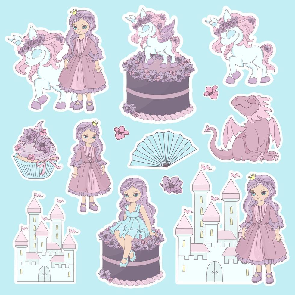 PRINCESS STICKERS Girl In Crown Cartoon Vector Illustration