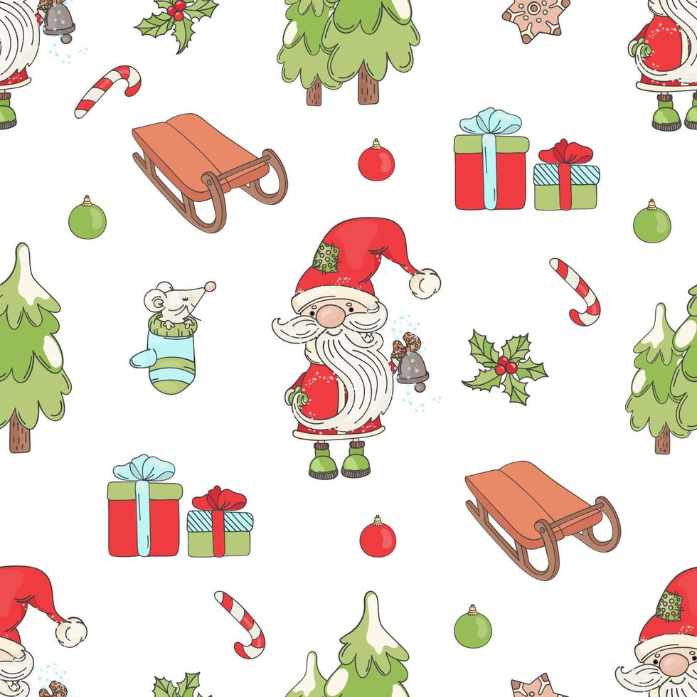 SANTA BELL Christmas Seamless Pattern Vector Illustration