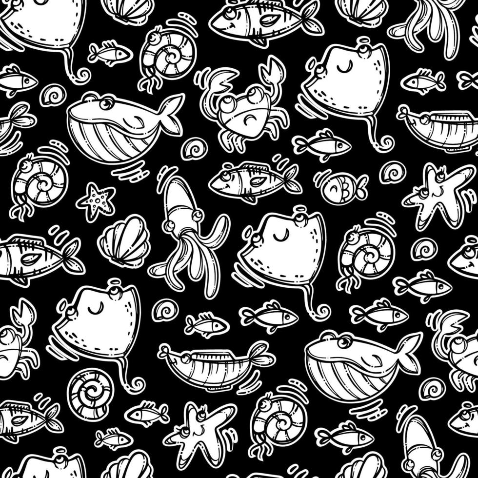 SKAT FRIENDS MONOCHROME Nautical Seamless Pattern Vector Print