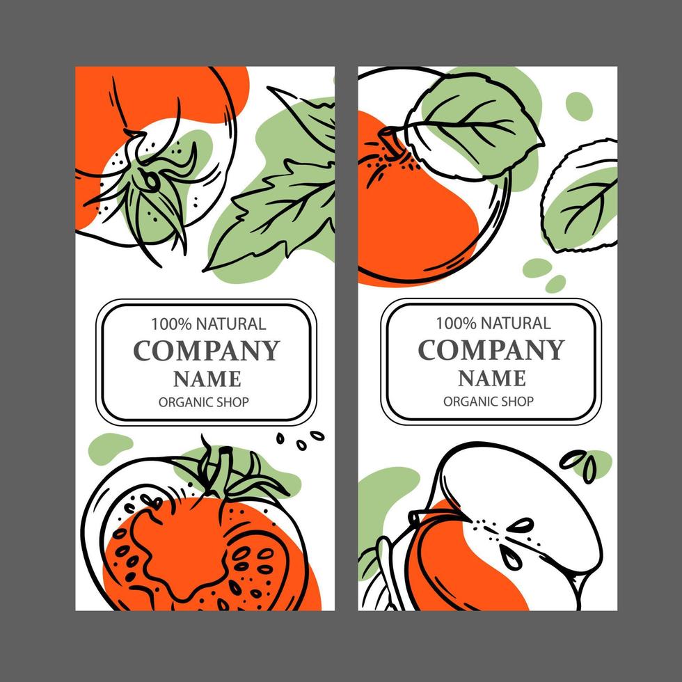 TOMATO RED APPLE LABELS Sketch Style Vector Illustration Set