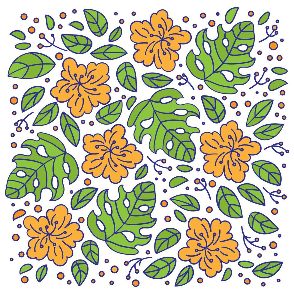 TROPICAL BOUQUET Abstract Flowers Vector Illustration Set