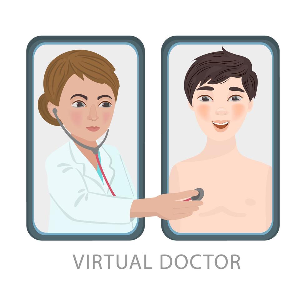 VIRTUAL MEDICINE Practitioner Online Vector Illustration Set 20455079