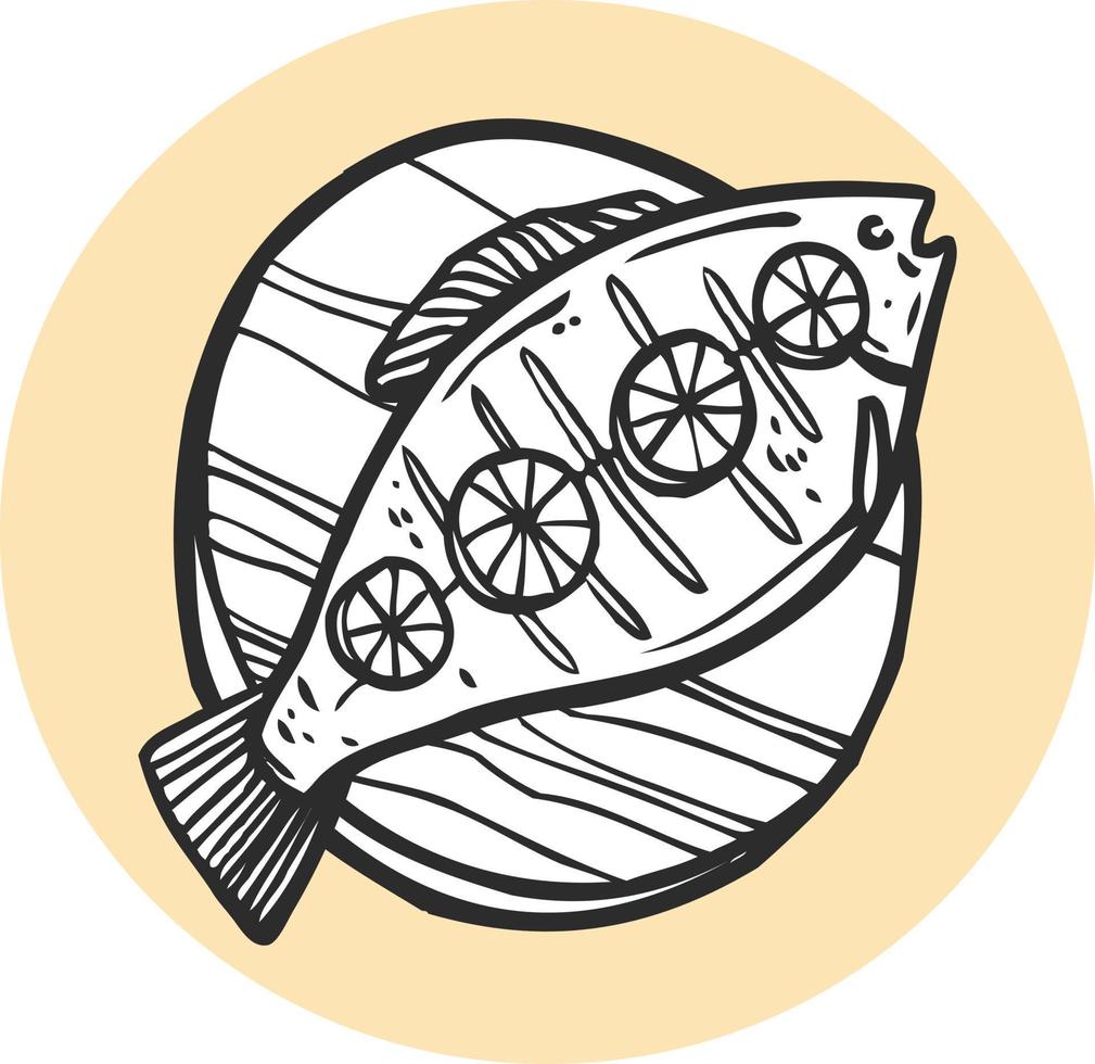 el pescado es cocido en un lámina. vector