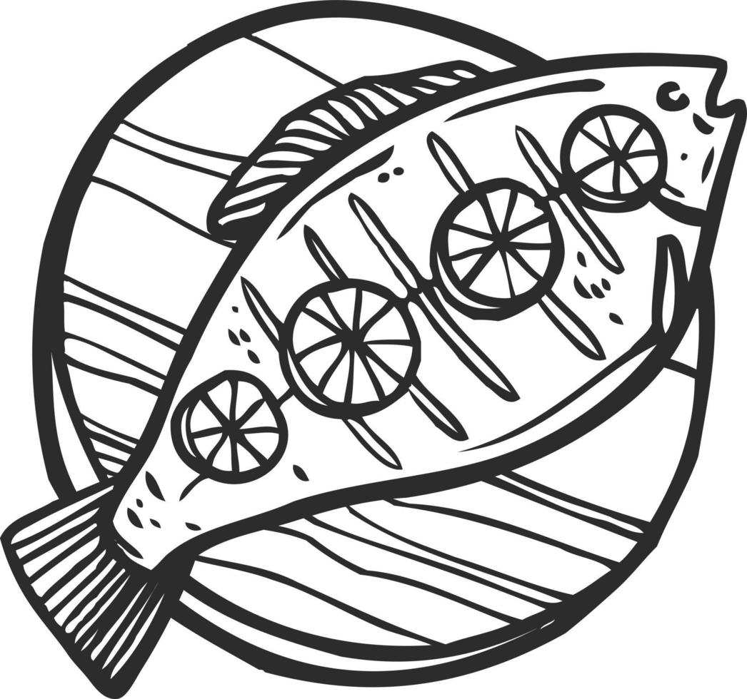 The fish is cooked on a plate. vector