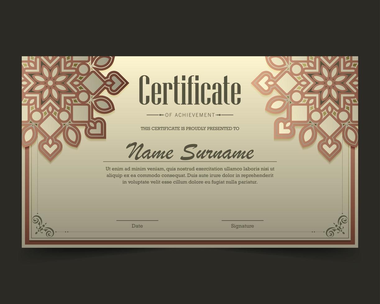 Luxury mandala certificate award diploma vector