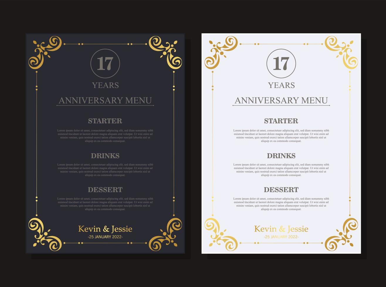 17th anniversary menu design template vector