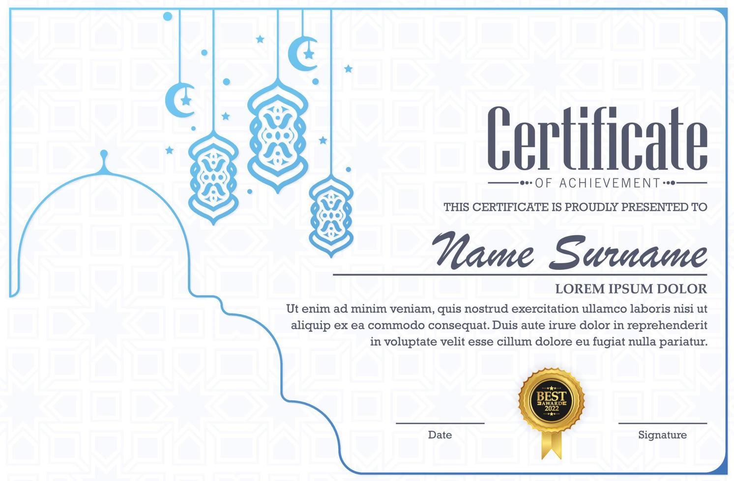 colorful islamic ramadan award certificate vector