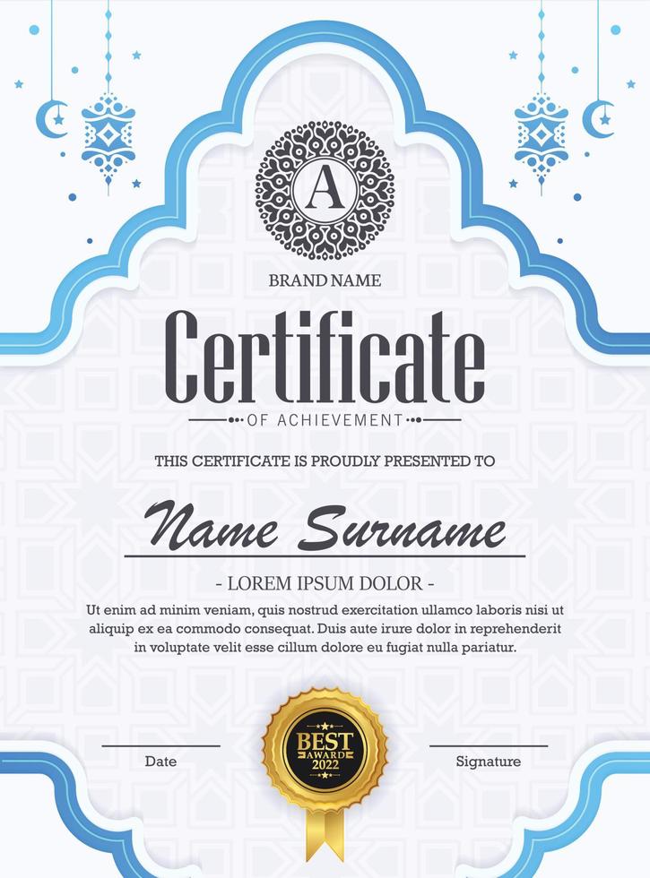 colorful islamic ramadan award certificate vector