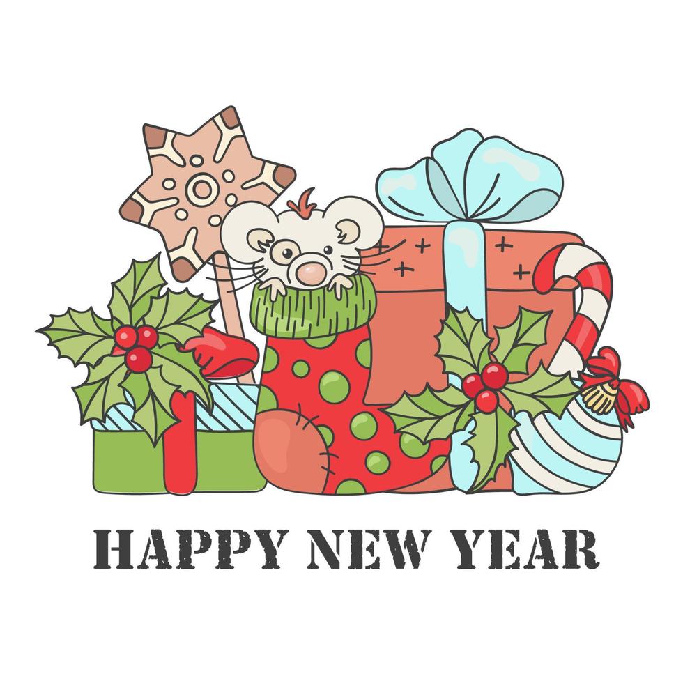 CHRISTMAS MOUSE Merry Christmas Cartoon Vector Illustration Set