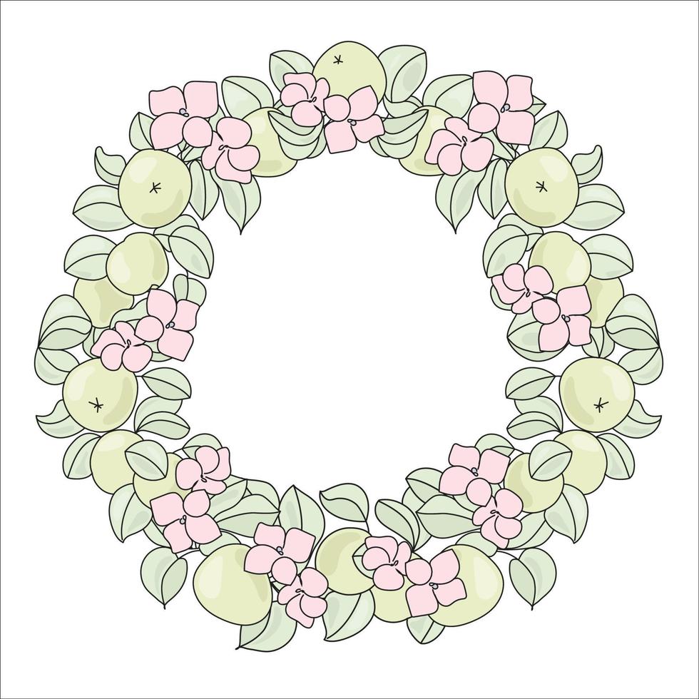 APPLE WREATH Floral Fruit Bouquet Vector Illustration Set