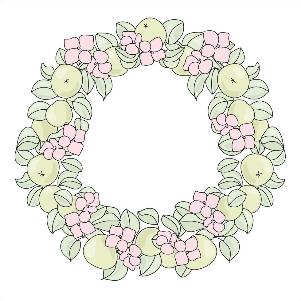 APPLE WREATH Floral Fruit Bouquet Vector Illustration Set