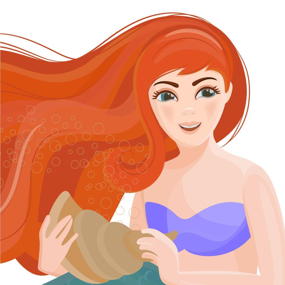 RED HAIRED GIRL Mermaid Underwater Clip Art Vector Illustration