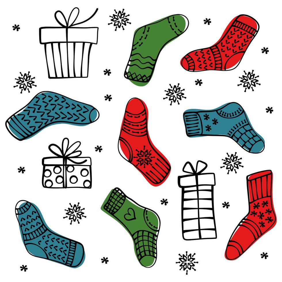 CHRISTMAS SOCK SET New Year Cartoon Vector Illustration Set