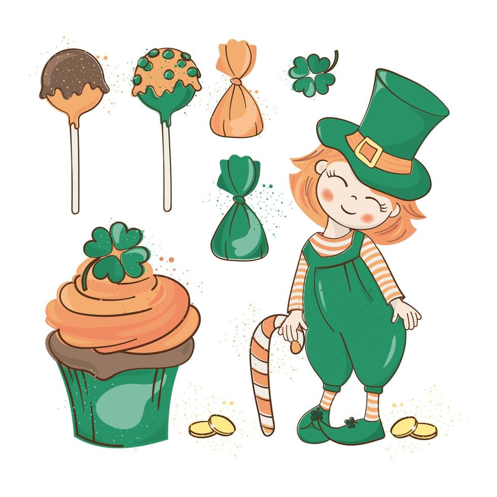PATRICK PARTY Red Haired Leprechaun Vector Illustration Set