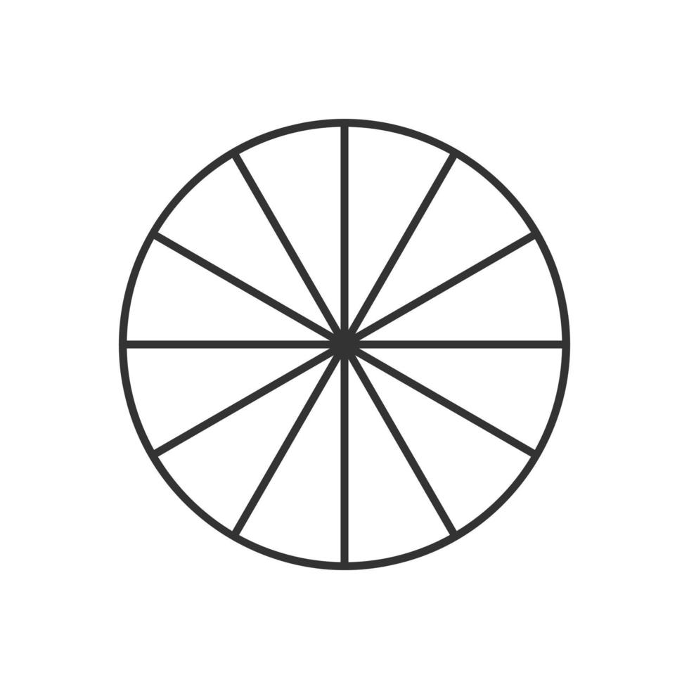 Circle divided in 12 segments. Pie or pizza round shape cut in twelve equal parts in outline style. Simple business chart example vector