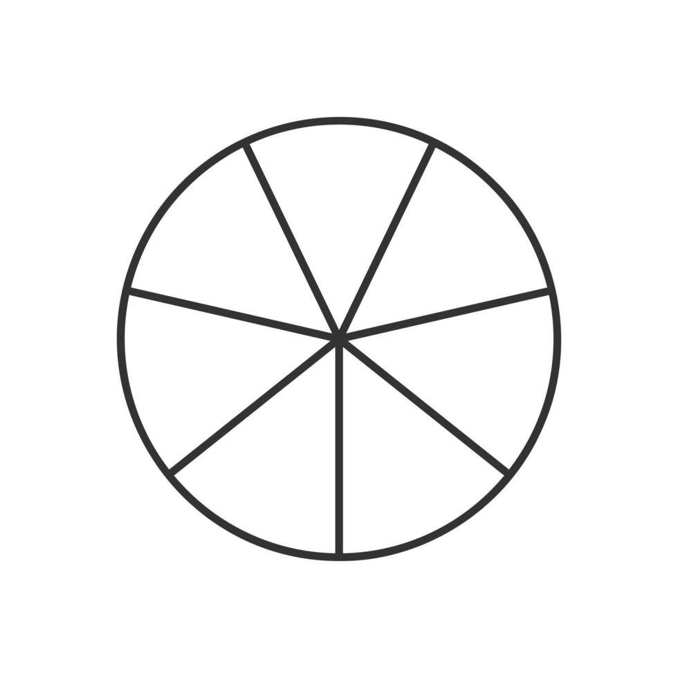 Circle divided in 7 segments. Pie or pizza round shape cut in seven equal slices in outline style. Simple business chart example vector