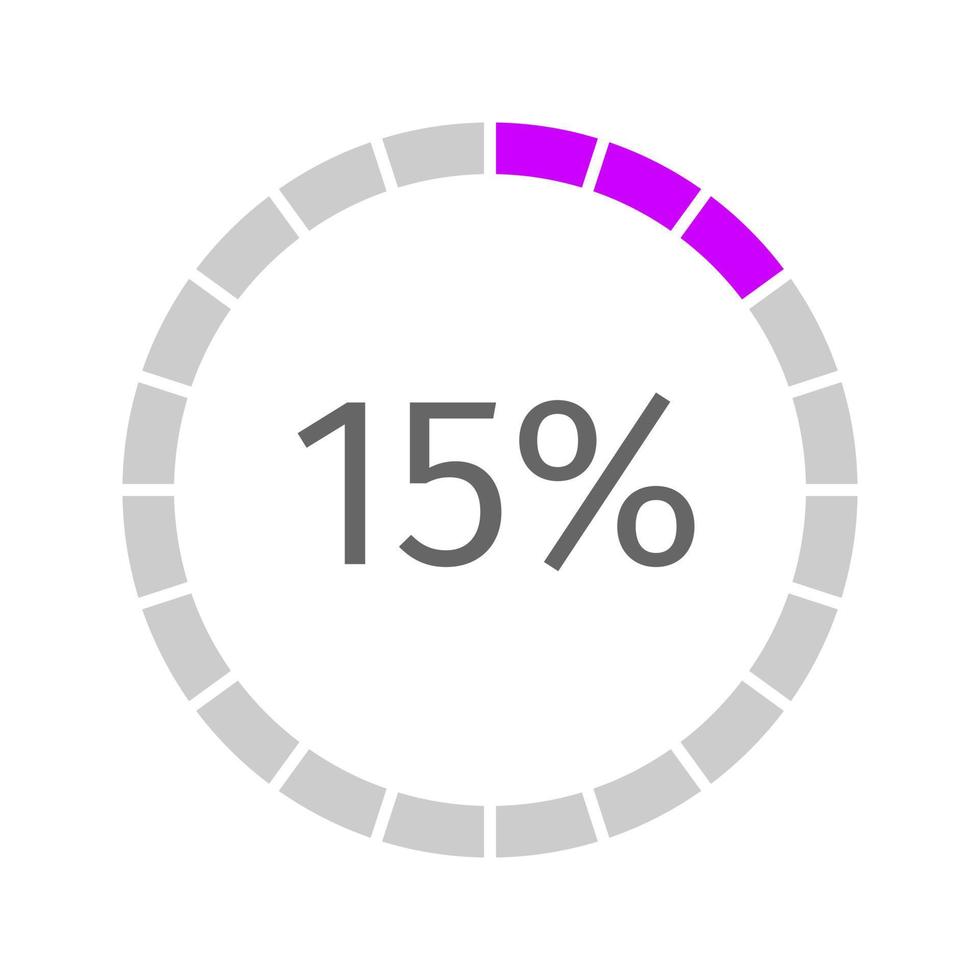 15 percent filled round loading bar divided on segments. Buffering, progress, waiting or downloading icon vector