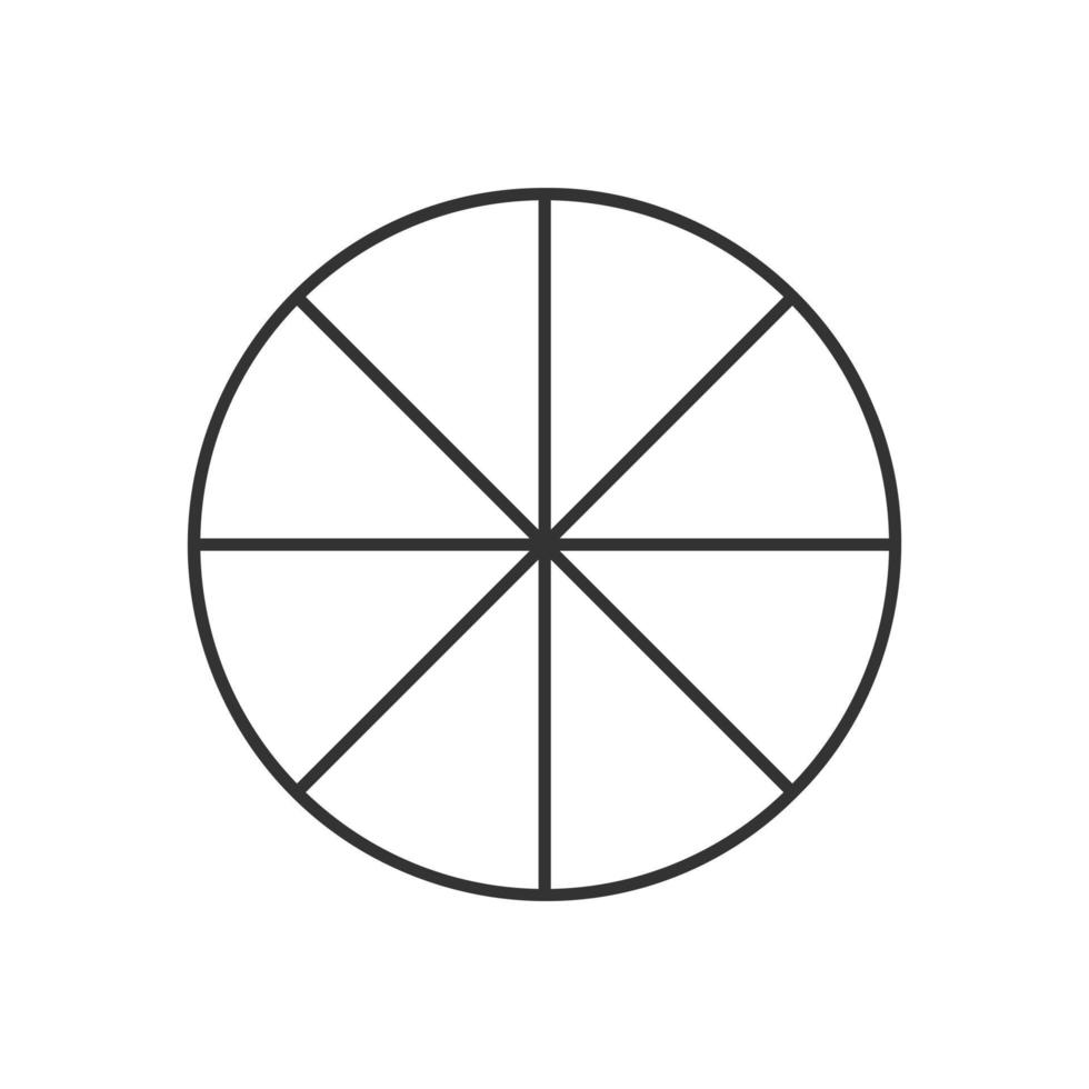 Circle divided in 8 segments. Pie or pizza round shape cut in eight equal slices in outline style. Simple business chart template vector