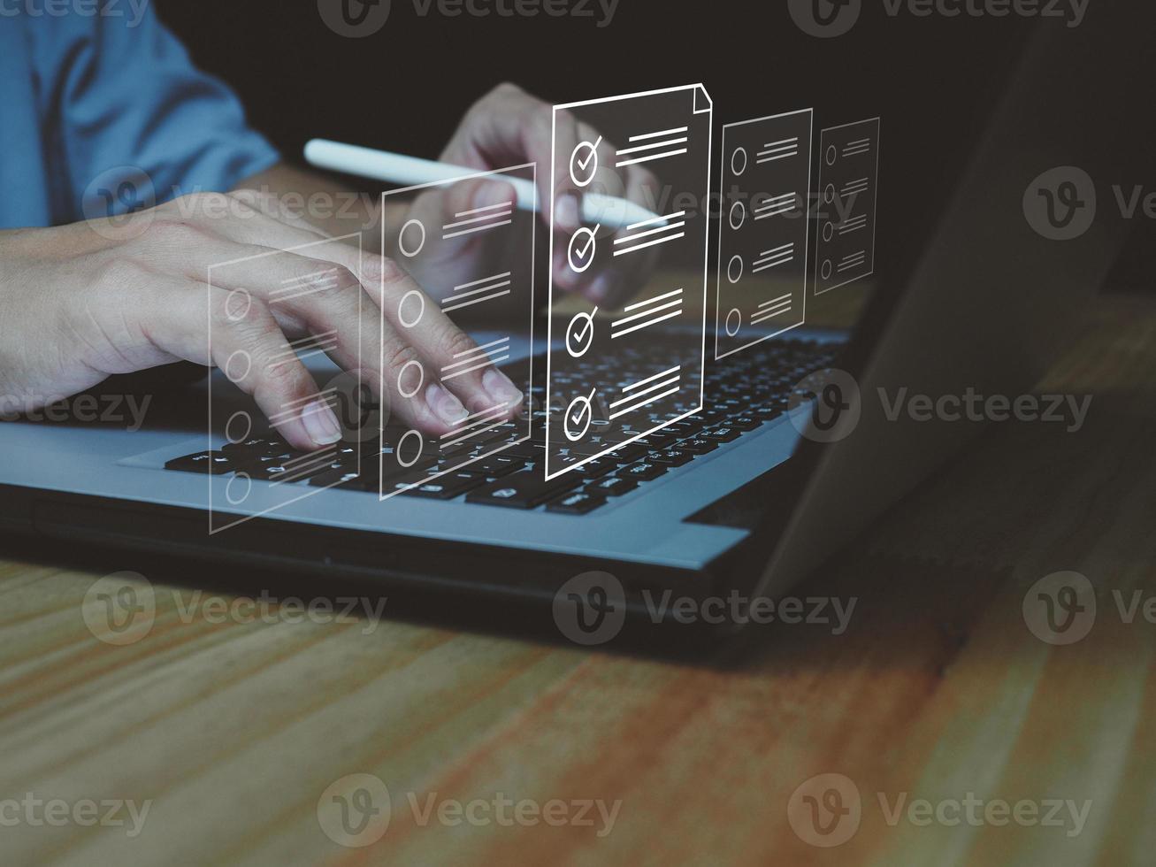 concept of doing online test or questionnaire icon on digital window Choosing the right answer or satisfying on the digital virtual window photo