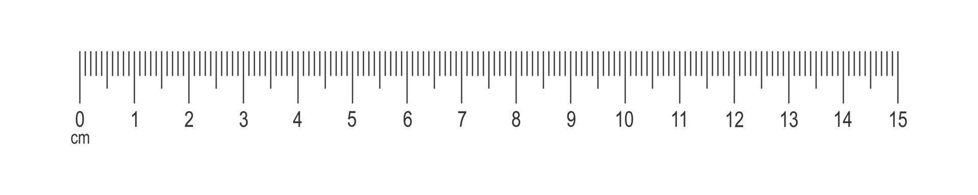 Horizontal scale of ruler with 15 centimeters markup and numbers