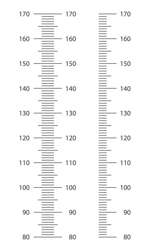 Stadiometer scale with marlup from 80 to 170 centimetres. Kids height chart template for wall growth stickers vector