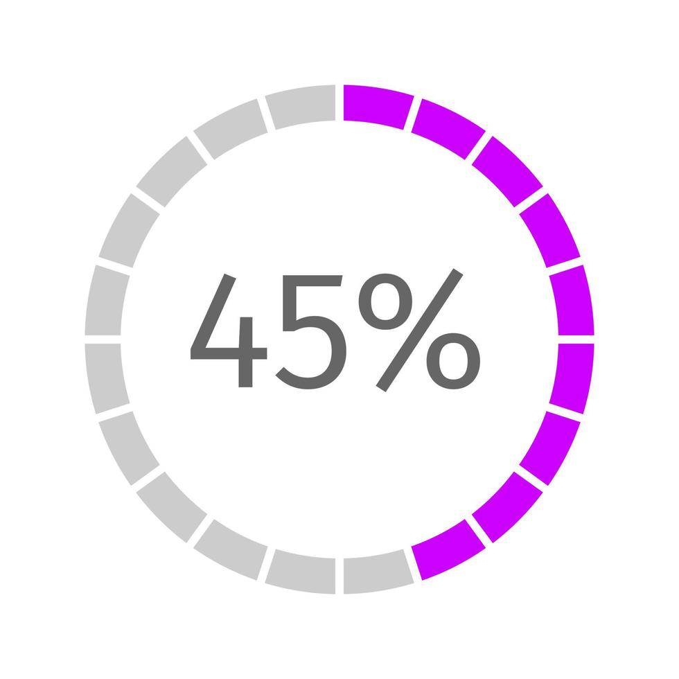 45 por ciento lleno redondo cargando bar dividido en segmentos desde 1 a 20 progreso, espera, amortiguamiento o descargando icono. infografía elemento para sitio web interfaz vector