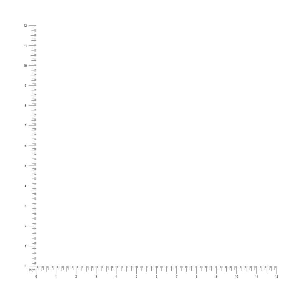 Feet corner ruler template. Measuring tool with vertical and horizontal lines with 12 inches markup and numbers vector