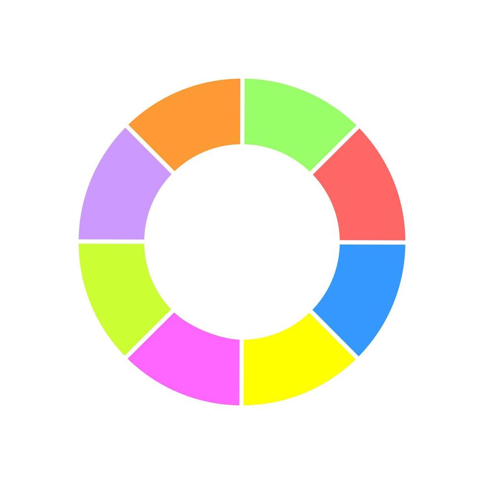 rosquilla cuadro. vistoso redondo diagrama segmentario en 8 sectores infografía rueda icono. circulo forma cortar en ocho igual partes vector