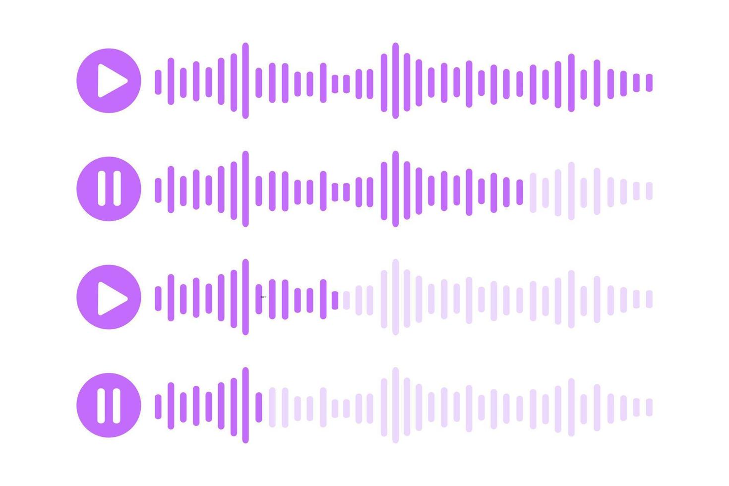 voz mensaje iconos audio charla con jugando y pausado habla sonido ondas. Mensajero, radio, podcast móvil aplicación interfaz vector