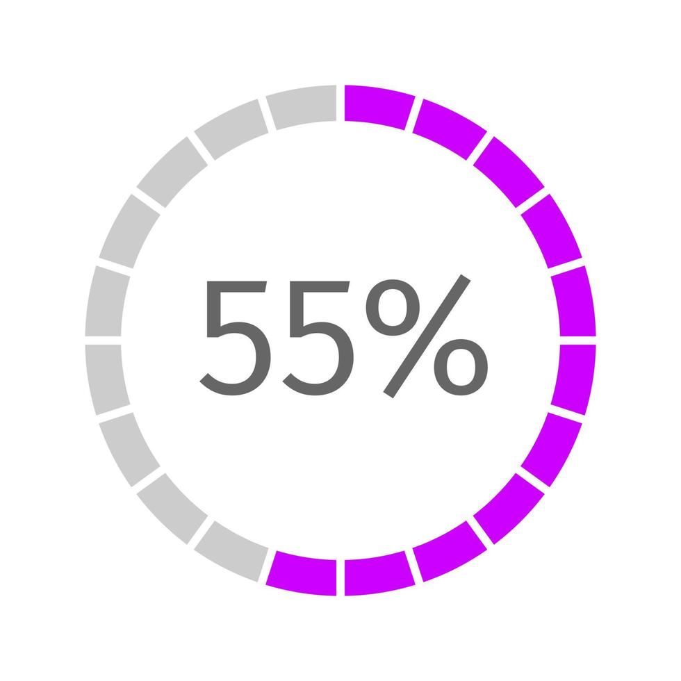 55 percent filled round loading bar divided on segments. Transfer, buffering, progress, waiting or downloading symbol. Infographic element for website or mobile interface vector