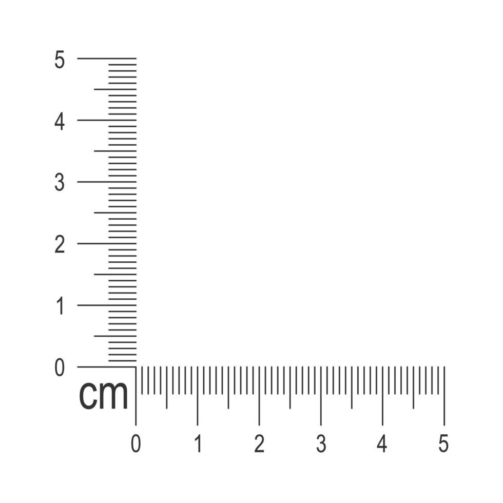 5 centimeter corner ruler template. Measuring tool with vertical and horizontal lines with centimeters and millimeters markup vector