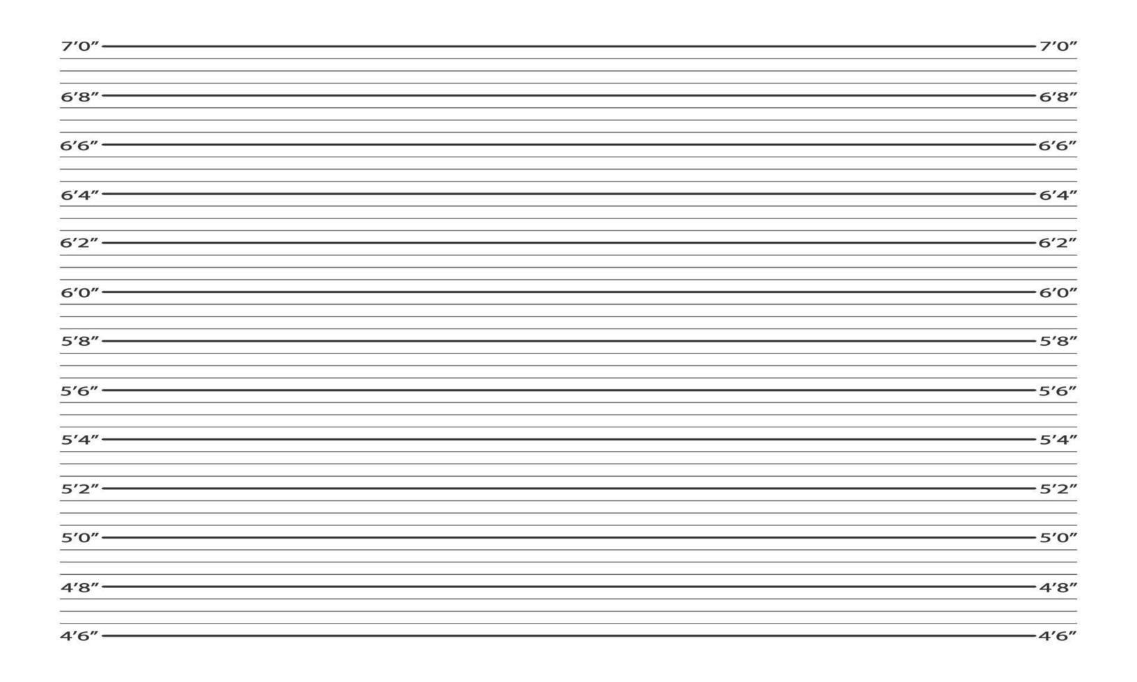 Police mugshot photoshoot background. Height feet and inches chart for photo of arrested person or suspect identification vector