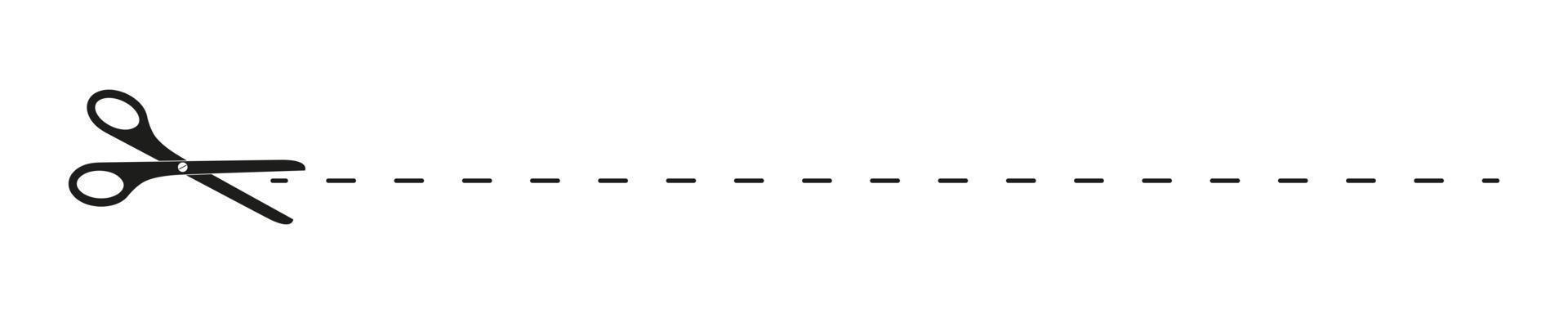 silueta de tijeras con guión cortado aquí línea. pictograma gráfico simple para cupón, cupón, etiqueta, página de papel vector