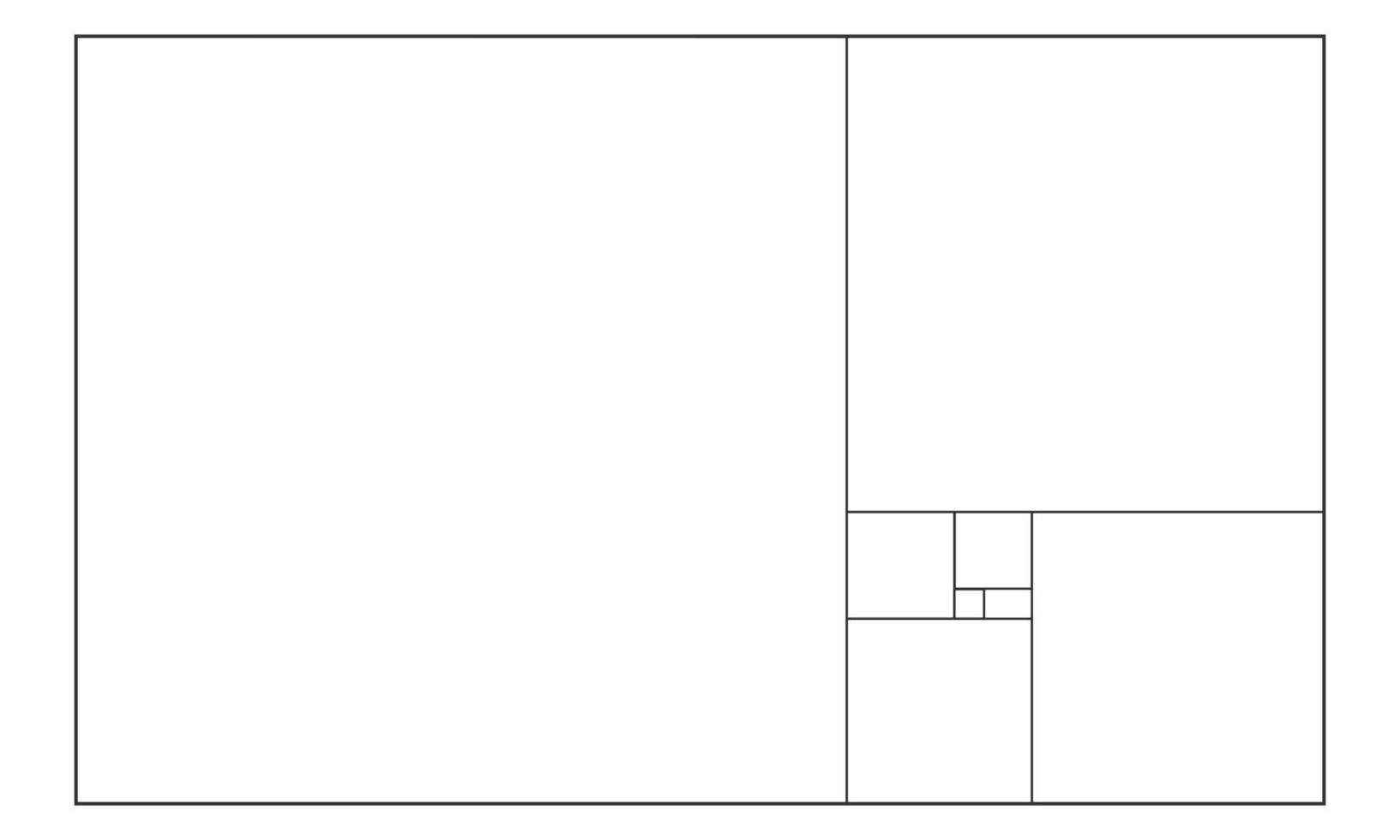 Golden ratio construction. Rectangle divided on squares. Fibonacci Sequence. Ideal symmetry template. Mathematics symbol vector