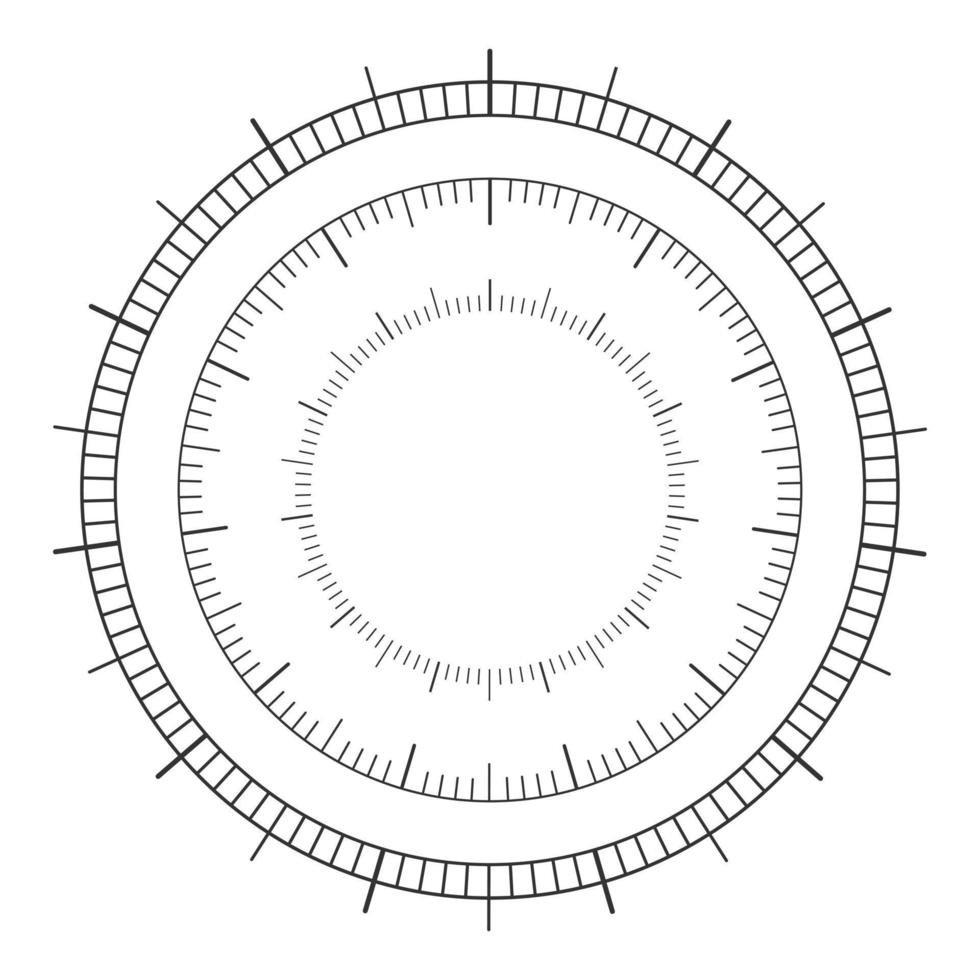 Set of circular 360 degree scale. Barometer, compass, thermometer measuring tool template vector