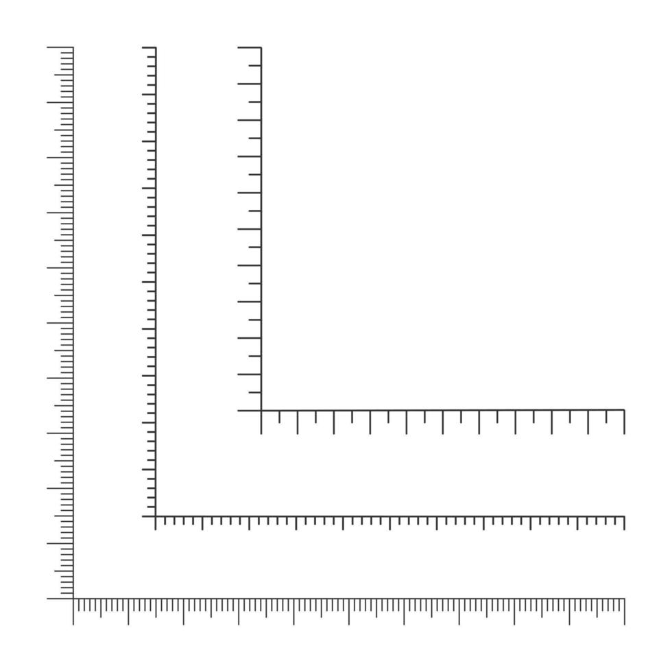 Set of corner ruler templates. GraphIc measuring tool scales with vertical and horizontal lines vector