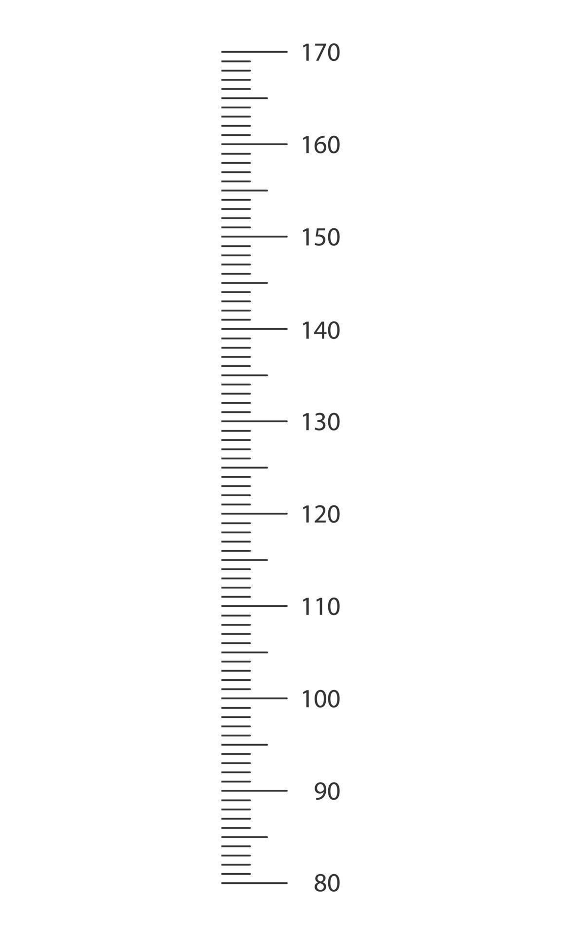 Stadiometer scale from 80 to 170 cm. Children height chart template for