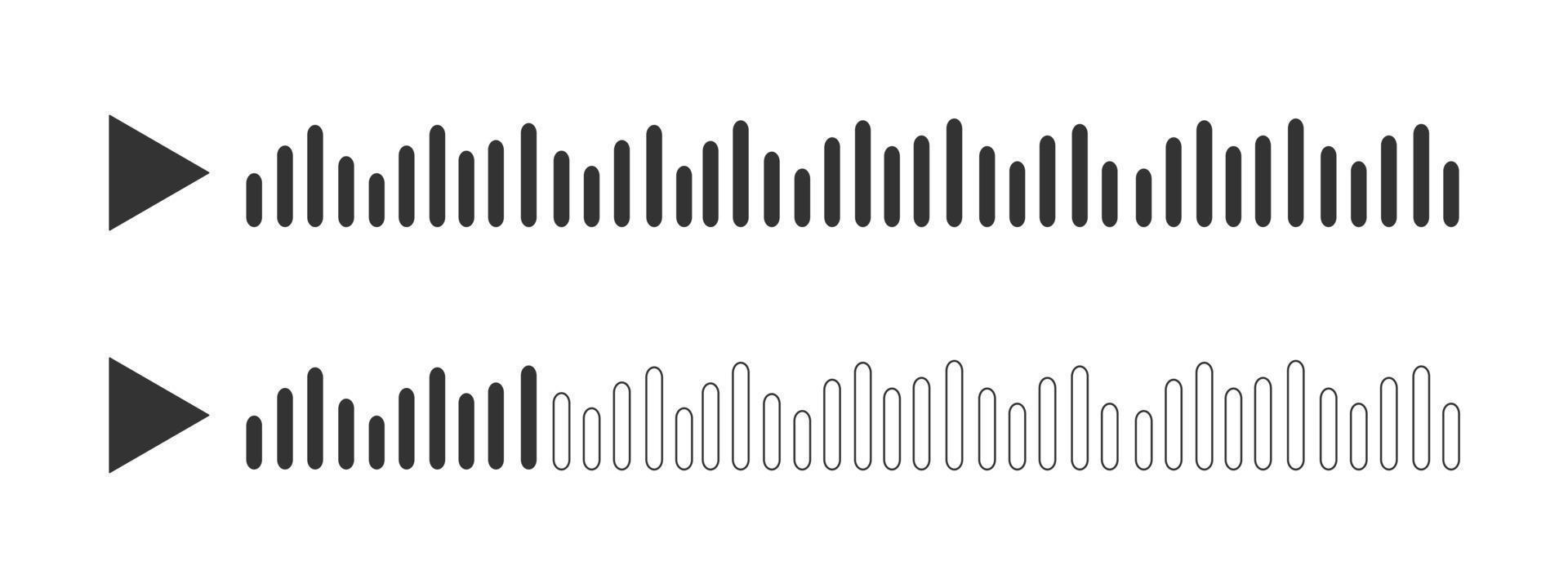 Voice message pictogram. Audio chat play icons with speech waves. Online radio, podcast app, mobile messenger interface elements vector