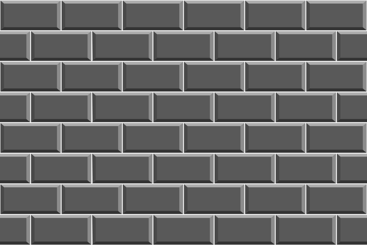 Black metro tile texture. Stone or ceramic brick wall background. Kitchen backsplash or bathroom floor decoration. Seamless pattern vector