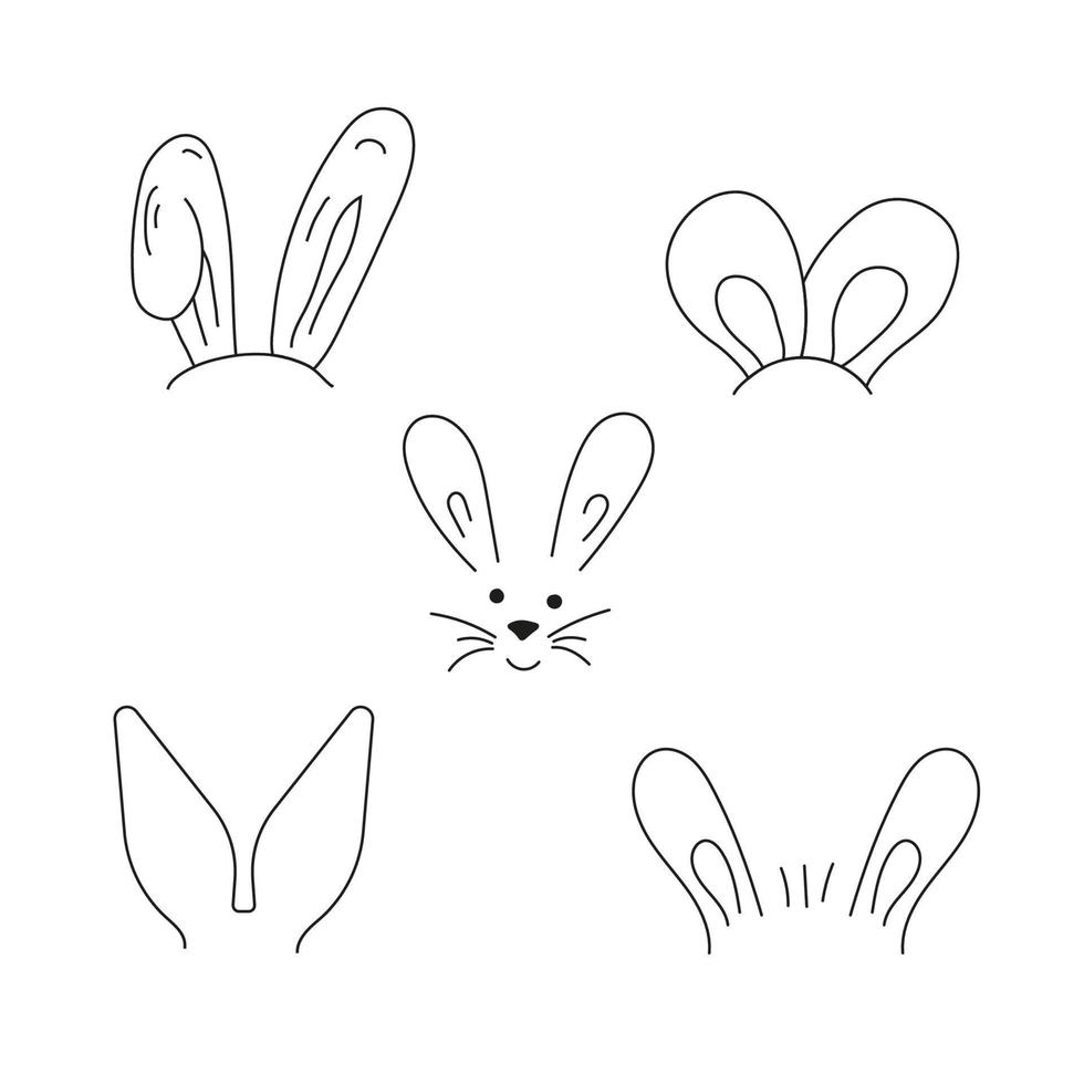 Set bunny ears. Easter Outlines rabbit ears. Line art Vecrot illustration. Black and white. vector