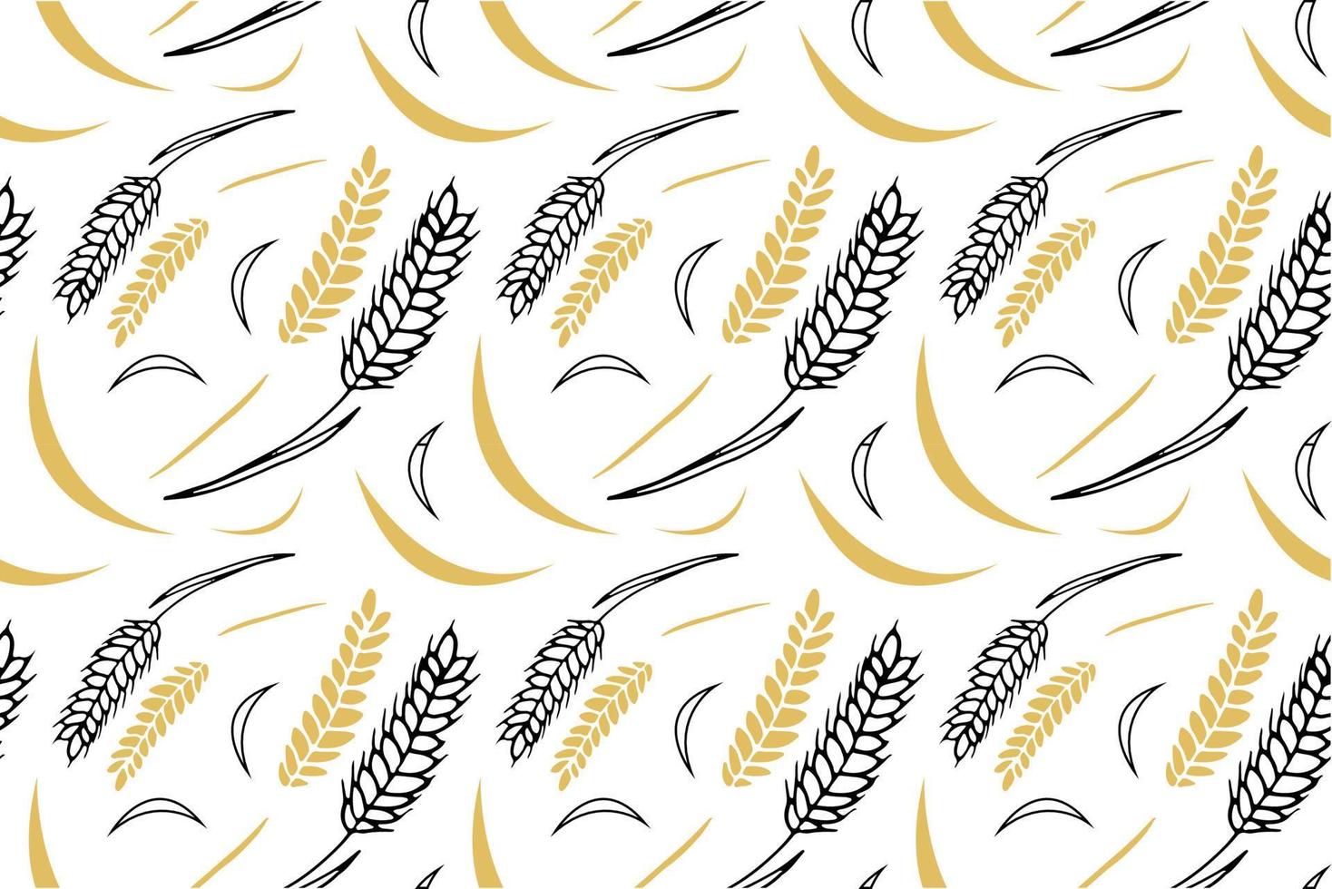Wheat seamless pattern Doodle style. Vector outline endless image. Trendy wheat theme pattern.