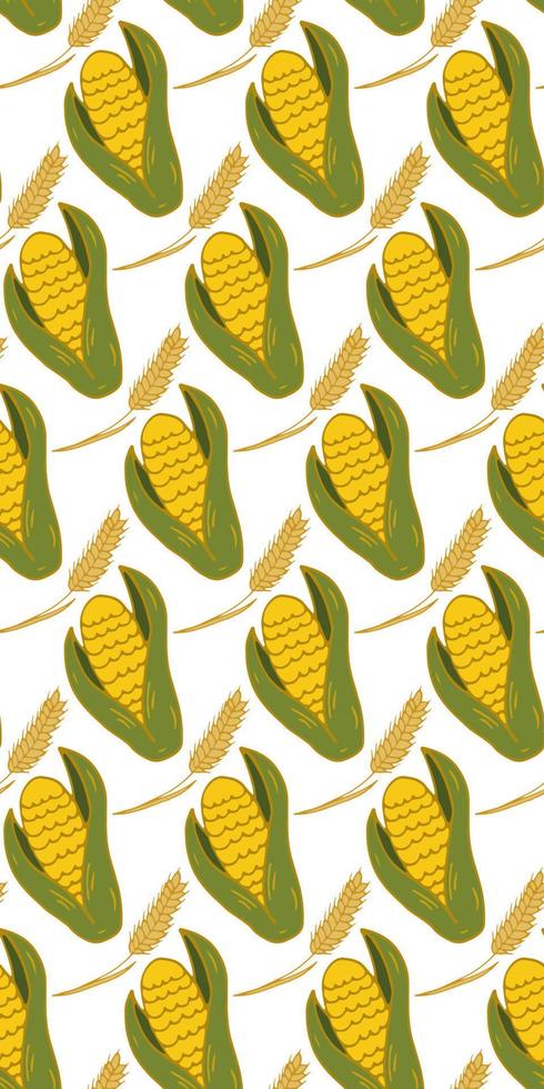 Wheat and corn seamless pattern Doodle style. Vector outline endless image. Trendy theme pattern.