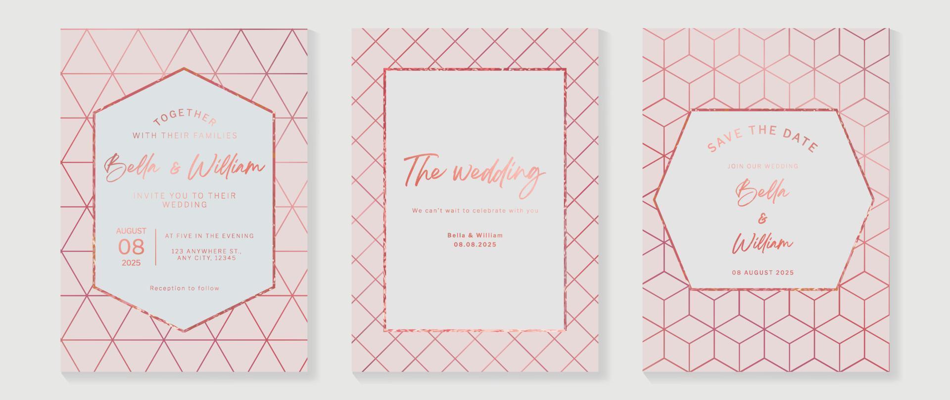 Luxury wedding invitation card background vector. Elegant geometric line art frame with metallic red gold background premium design illustration for wedding and vip cover template, banner, poster. vector