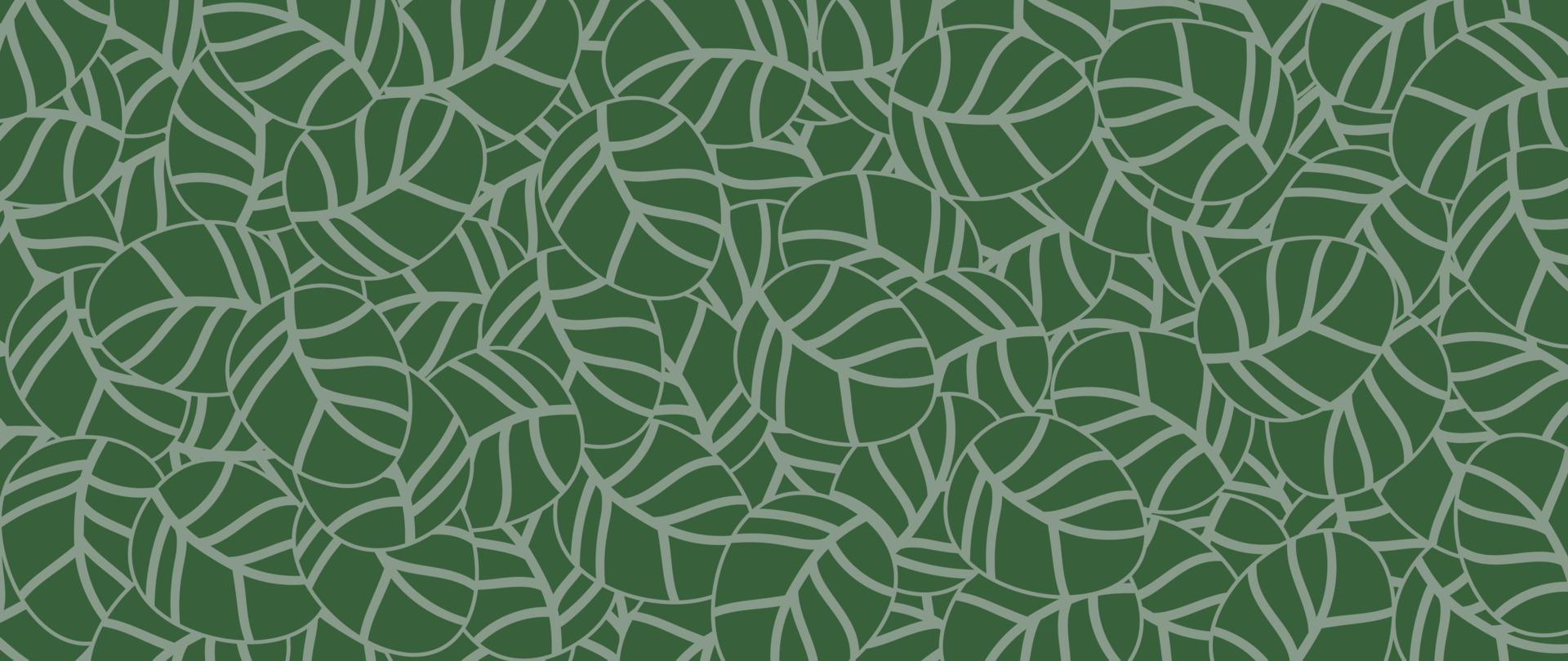 Botanical leaf line art wallpaper background vector. Luxury natural hand drawn foliage pattern design in minimalist linear contour simple style. Design for fabric, print, cover, banner, invitation. vector