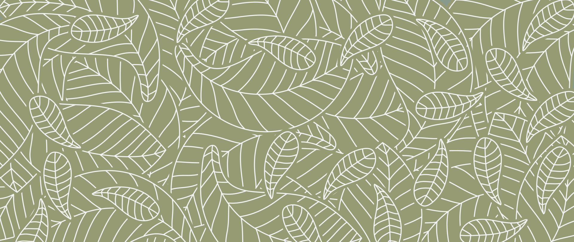 Botanical leaf line art wallpaper background vector. Luxury natural hand drawn foliage pattern design in minimalist linear contour simple style. Design for fabric, print, cover, banner, invitation. vector