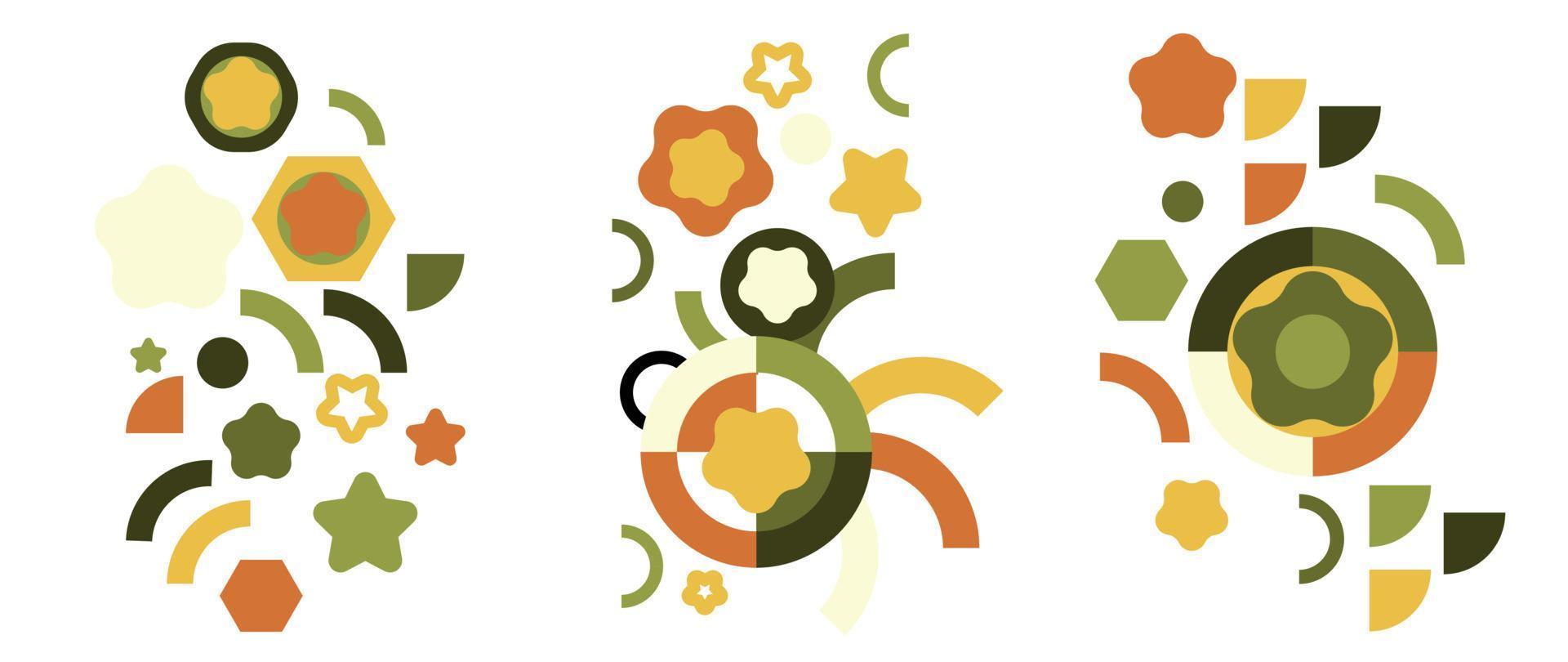 Set of geometric pattern element in midcentury style. Retro abstract