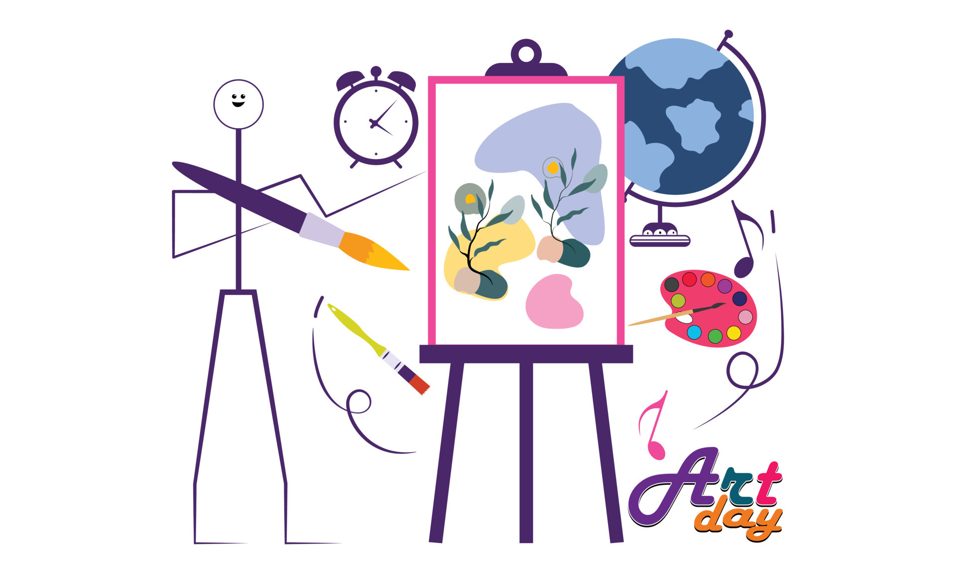 Flat world art day Vector and illustration Background Design
