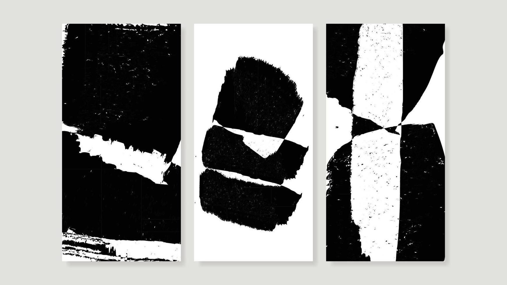 Abstract wall art background vector set. Watercolor black and white abstract organic shape paint brush stroke grunge texture. Design illustration for home decoration, cover, poster, banner, wallpaper.